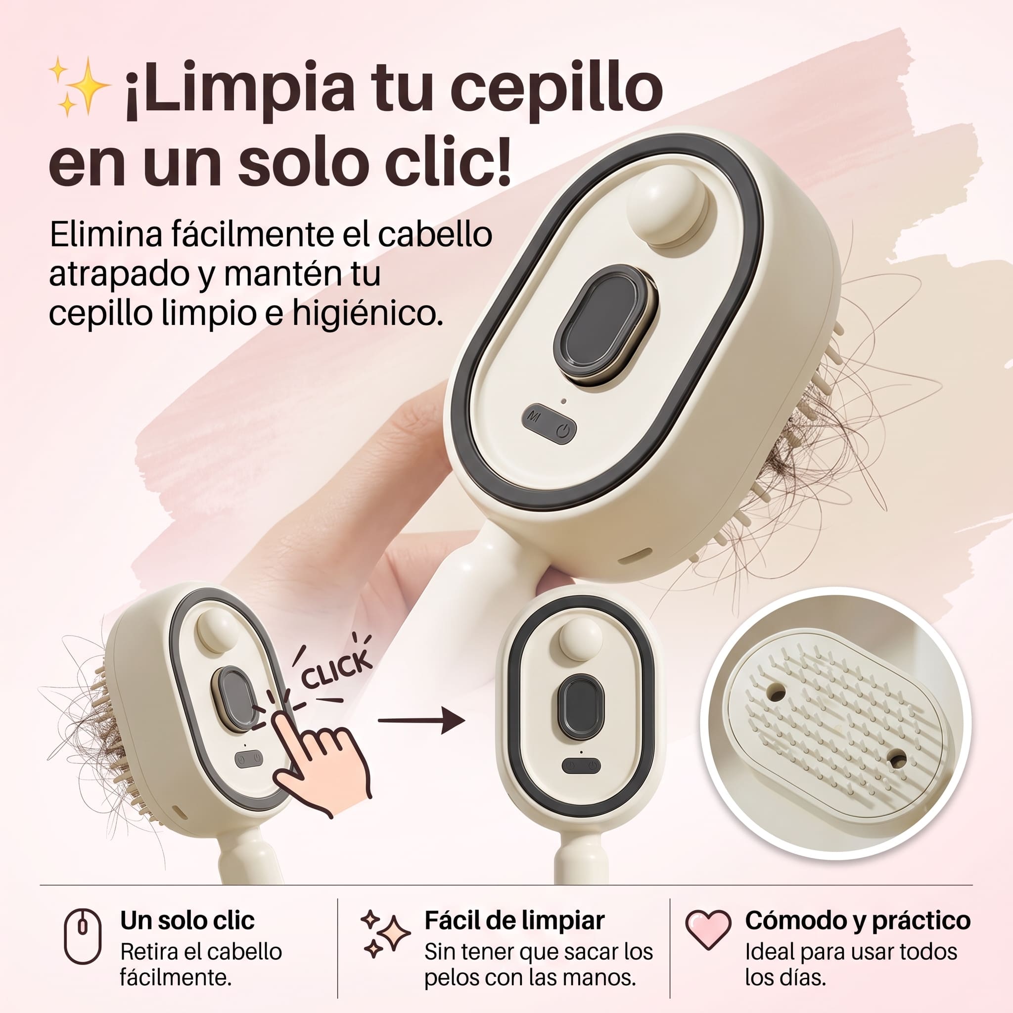 Detalle del cepillo alisador a vapor VaporLiss Pro en uso